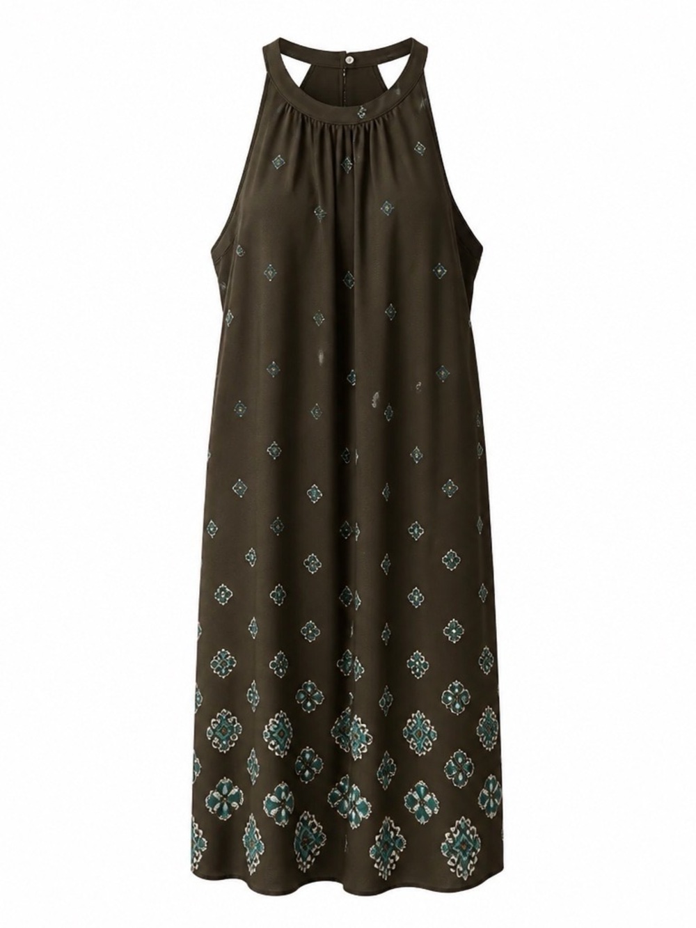 Old Navy Olive Midi Dress with Teal Accents